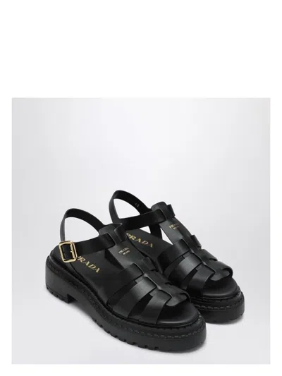 PRADA WOMEN'S LEATHER SANDAL WITH LOGO