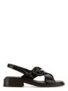 Prada Heel Buckle Glossy Open Toe Sandals In Gray