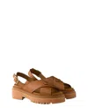 Prada Leather Crossover Platform Sandals 55 In Brown