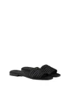 Prada Women's Leather Slides With Crochet Details In Black