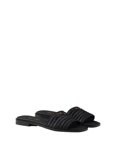 Prada Women's Leather Slides With Crochet Details In Black