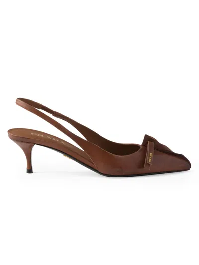 Prada Women's Leather Slingback Pumps In Brown
