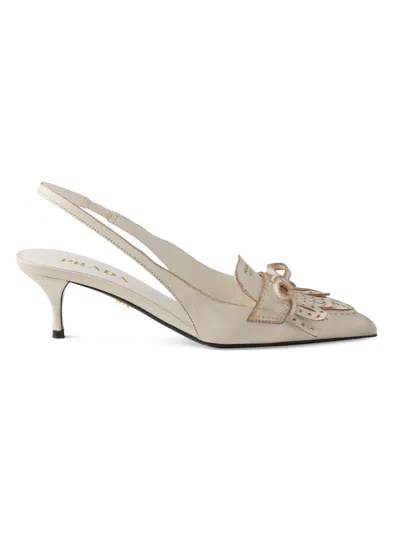 Prada Fringed Leather Slingback Pumps In Neutral