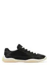 Prada Leather Sneakers With Contrast Stitching And Rubber Sole In Pattern