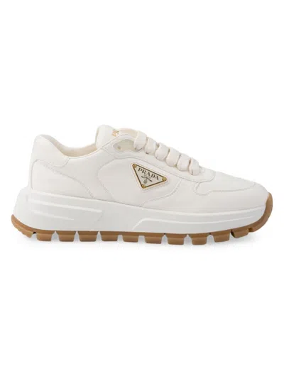 Prada Women's Leather Sneakers In Beige Khaki