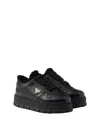 Prada Downtown Bold Leather Sneakers In Black