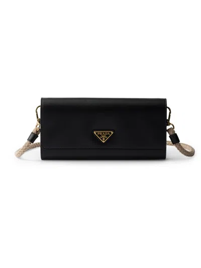 Prada Women's Leather Wallet With Shoulder Strap In Animal Print