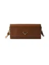 Prada Leather Wallet With Shoulder Strap In Orange