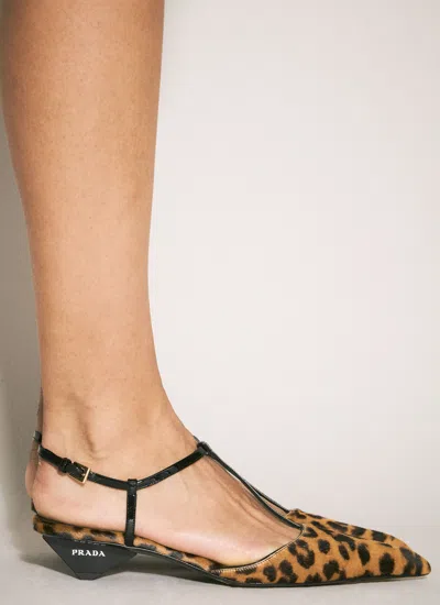 Prada Women Leopard Print Slingback Kitten Heels In Brown