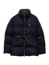Prada Womens Blue Loden Belted Shell-down Puffer Jacket In Blue