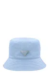 Prada Bucket Hat With Signature Logo Plaque In Blue