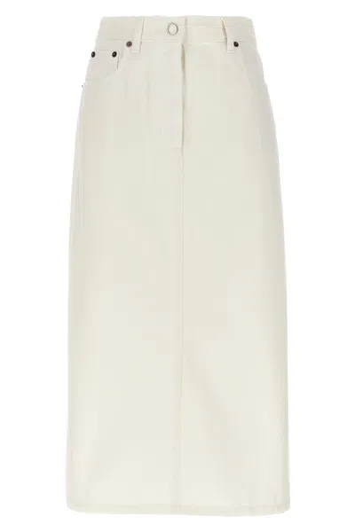 Prada High-waist Denim Midi Skirt In White