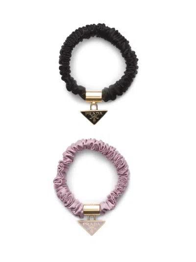 Prada Logo Elastic Hair Set In Black