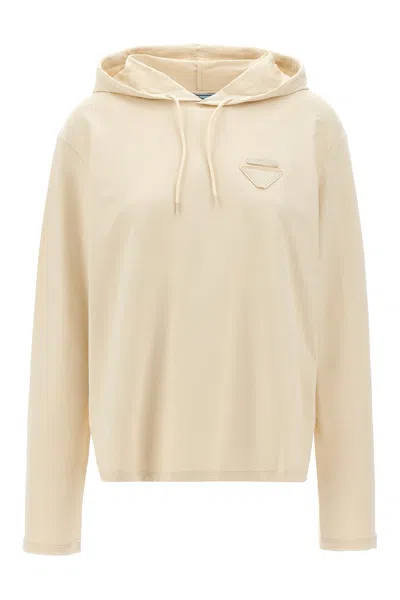 Prada Women Logo Hoodie In Cream