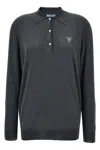 Prada Logo-embroidered Relaxed-fit Silk Polo Shirt In Gray