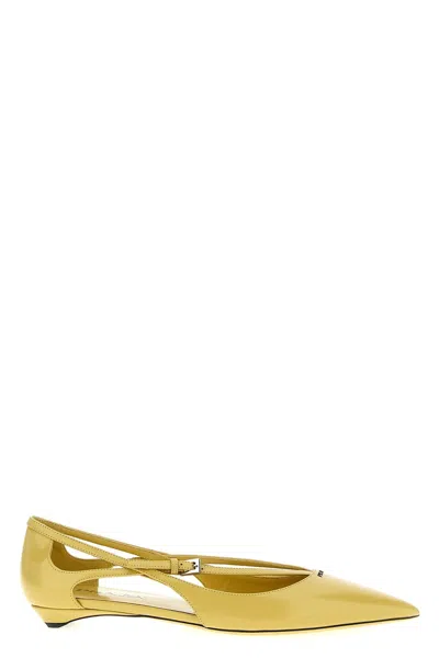 Prada Women Logo Leather Ballet Flats In Yellow