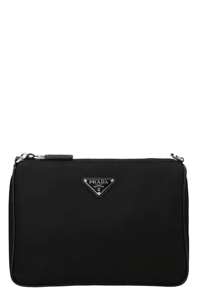 Prada Women Logo Nylon Crossbody Bag In Black