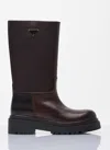 Prada Women Logo Plaque Leather Boots In Brown