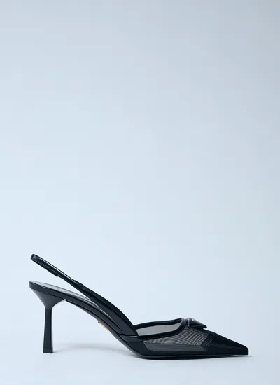 Prada Women Logo Plaque Pointed Heels In Black