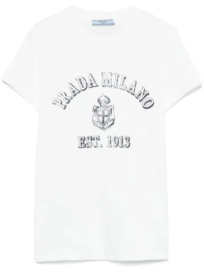 PRADA PRADA WOMEN LOGO PRINT JERSEY T-SHIRT