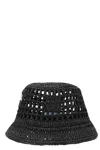 Prada Logo Cutout Raffia Bucket Hat In Black