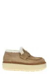 Prada Brown Suede Loafer Boots In Cream