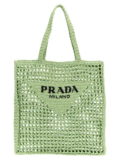 Prada Triangle-logo Raffia Tote Bag In Green