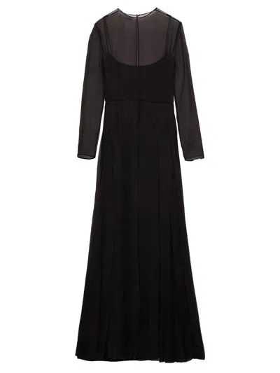 Prada Women's Long Silk Chiffon Dress In Black