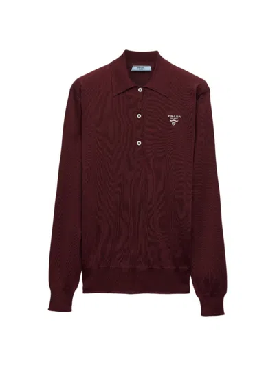 Prada Logo-embroidered Relaxed-fit Silk Polo Shirt In Burgundy