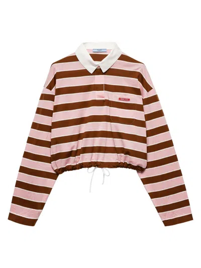 Prada Women's Long-sleeved Bayadere Print Lisle Cotton T-shirt In Brown