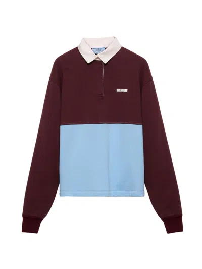 Prada Womens Burgundy Long-sleeve Cotton-fleece Cotton Polo Shirt