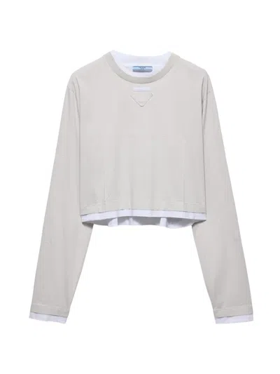 Prada Women's Long-sleeved Jersey T-shirt In Gray