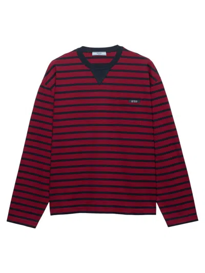 Prada Womens Burgundy Long-sleeve Stripe Cotton-jersey T-shirt Xs In Red