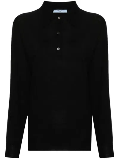 Prada Women Maglia Polo Maniche Lunghe In Black