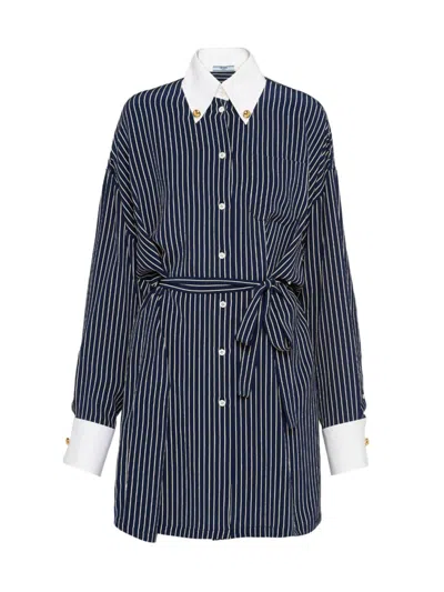 Prada Marocaine Stripe Oversized Shirt In Blue