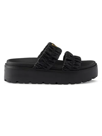 Prada Women's Matelassé Nappa Leather Flatform Slides In Black
