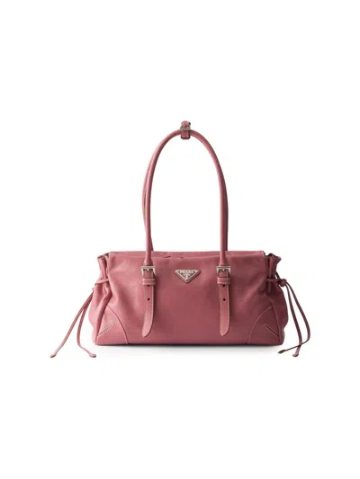 Prada Bonnie Medium Antiqued Leather Tote Bag In Pink