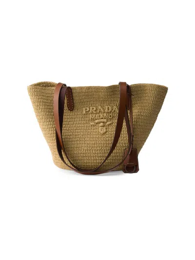 Prada Women's Medium Crochet And Leather Tote Bag In Brown