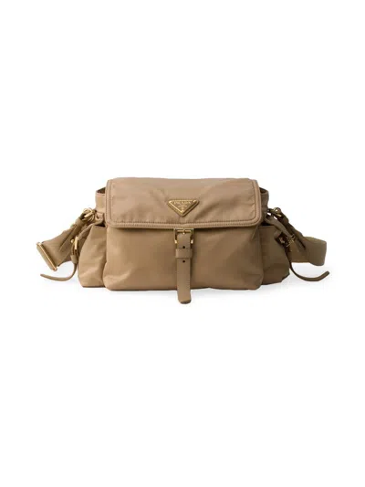 Prada Explore Medium Re-nylon Shoulder Bag With Flap In Brown