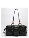 Prada Leather Handbag With Double Handles And Front Pocket In Black