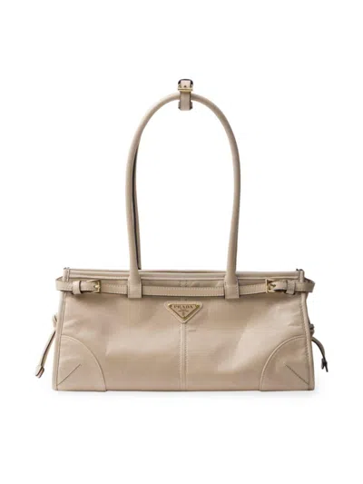 Prada Medium Triangle-logo Belted Handbag In Beige Khaki
