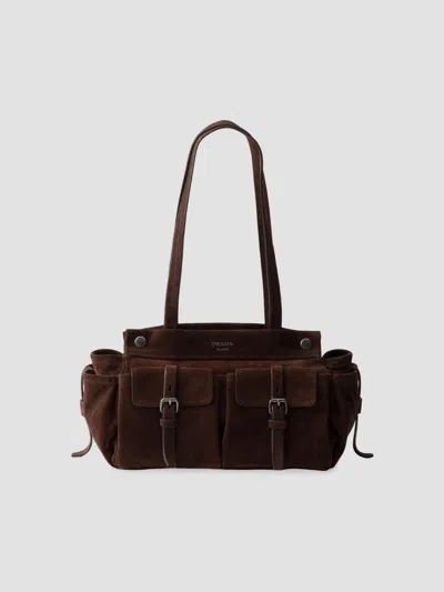 Prada Women's Medium Suede Tote Bag In Brown
