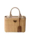 Prada Women's Medium Wicker And Canvas Tote Bag
