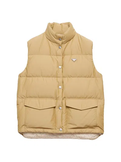 Prada Women's Medium-weight Technical Fabric Down Vest In Brown