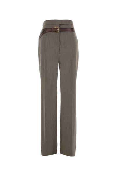 Prada Women Melange Cappuccino Tech Wool Pant In Gray