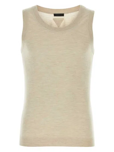 PRADA WOMEN'S MELANGE SAND CASHMERE TANK TOP