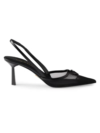 Prada Women's Mesh 75mm Fabric Slingback Pumps In Black