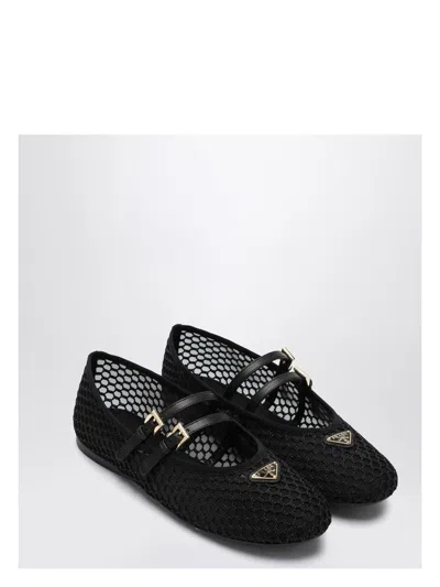 PRADA WOMEN'S MESH BALLERINA WITH TRIANGLE LOGO