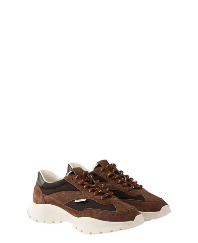 Prada Mesh Fabric And Suede Sneakers In Brown