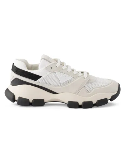 Prada Mesh Fabric And Suede Sneakers In White